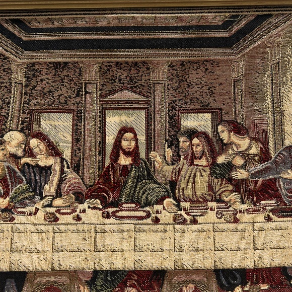 Last Supper Woven Tapestry In Gold Trim 27” x 14” - Picture 3 of 9
